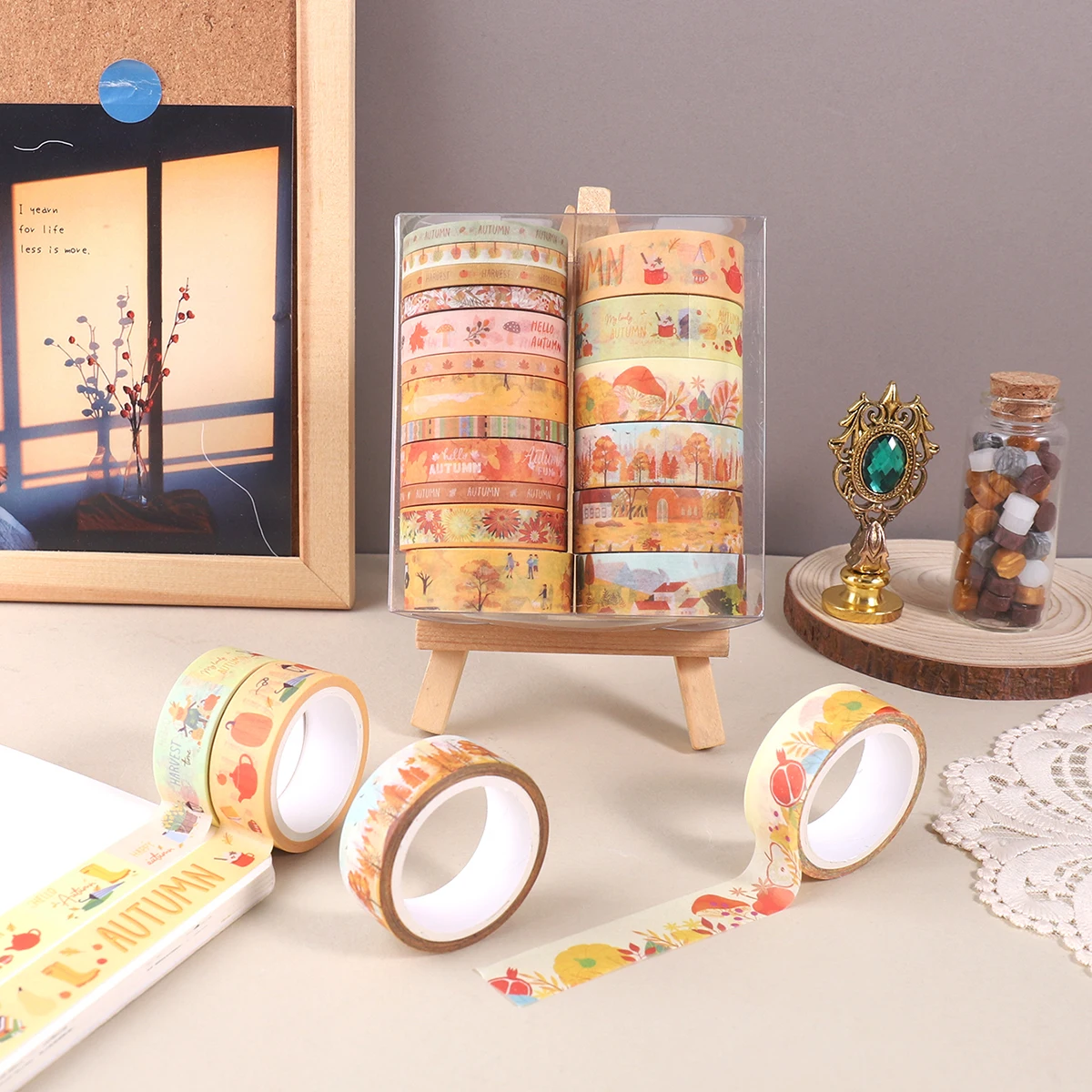 18 Rollen/Karton mit zartem Pflanzen-Blumenmusterband, Dekorationsklebeband für Herbstelemente und Geschenkverpackungsmaterialien, Geschenke für Freunde Image