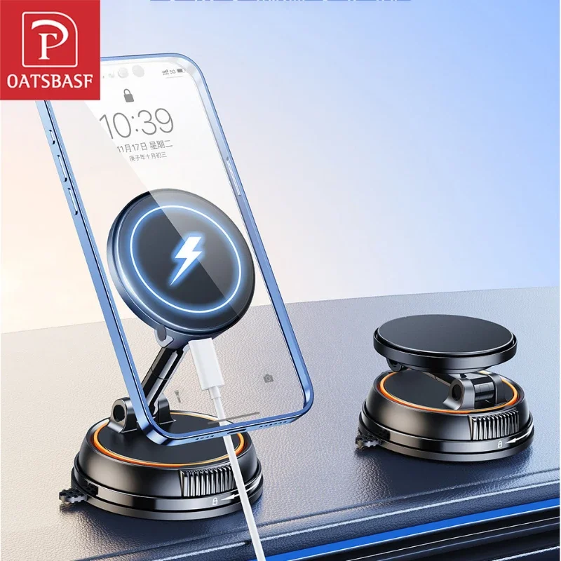 Hipacool 15 W kabelloses Ladegerät, magnetischer Autotelefonhalter, Vakuumadsorption 360 ° Rotation faltbarer Telefonhalter mit Saugnapf Image