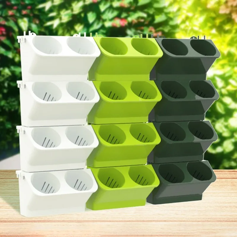 4PCS Blumentöpfe Wand Hängen Pflanzgefäße Stapelbare Pflanzer Garten Kunststoff Töpfe Vertikale Sukkulenten Pflanze Hause Balkon Dekoration Image