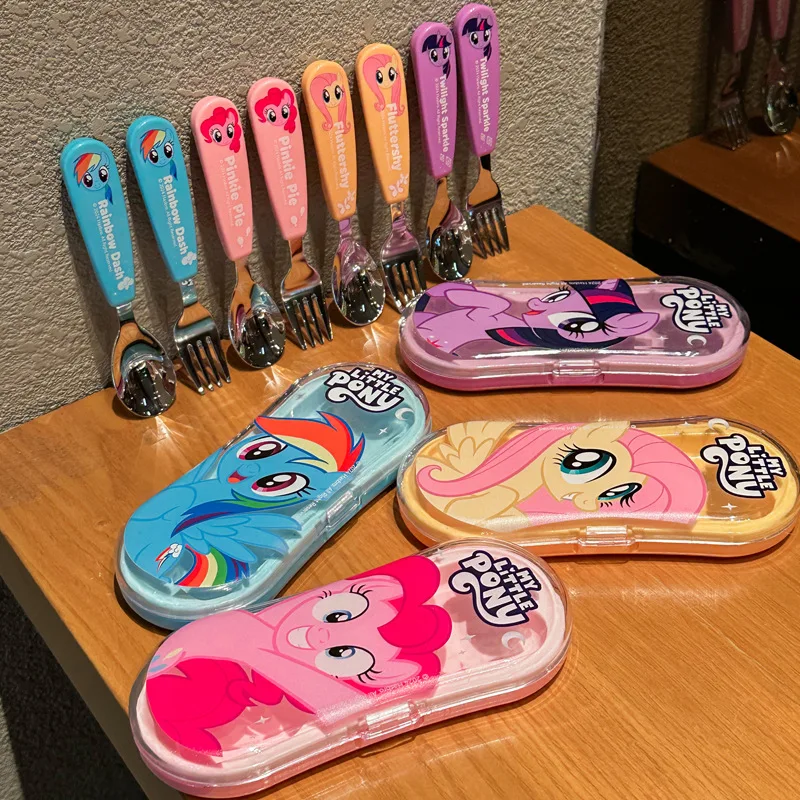 My Little Ponys Löffel und Gabel Set Anime Einhorn Geschirr Student Schule Picknick Tragbare Schaufel Besteck Kinder Geschirr Geschenk