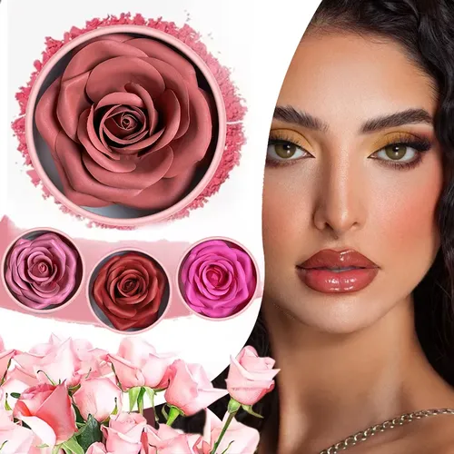 3D-Blütenblatt-Rosen-Make-up-Highlighter – wasserabweisend, langlebig, Blumen-Gesichtspuder-Rouge, Rouge-Make-up in Rosenblütenform