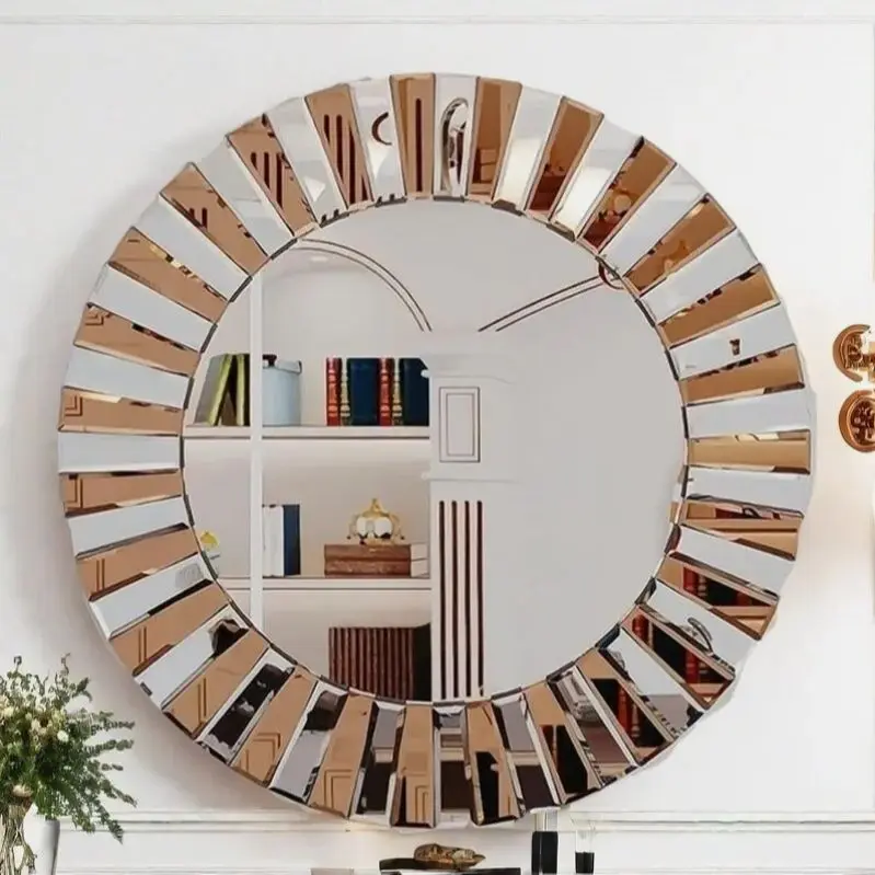 60/80 cm runder Starburst dekorativer Wandspiegel, wunderschöner brauner Akzentspiegel für Badezimmer, Schlafzimmer, Wohnzimmer, Esszimmer