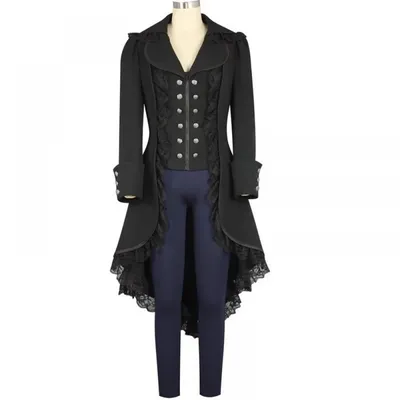 Mittelalterliches Steampunk-viktorianisches Gothic-Cosplay-Kostüm für Damen, Frack, Spitze, Image