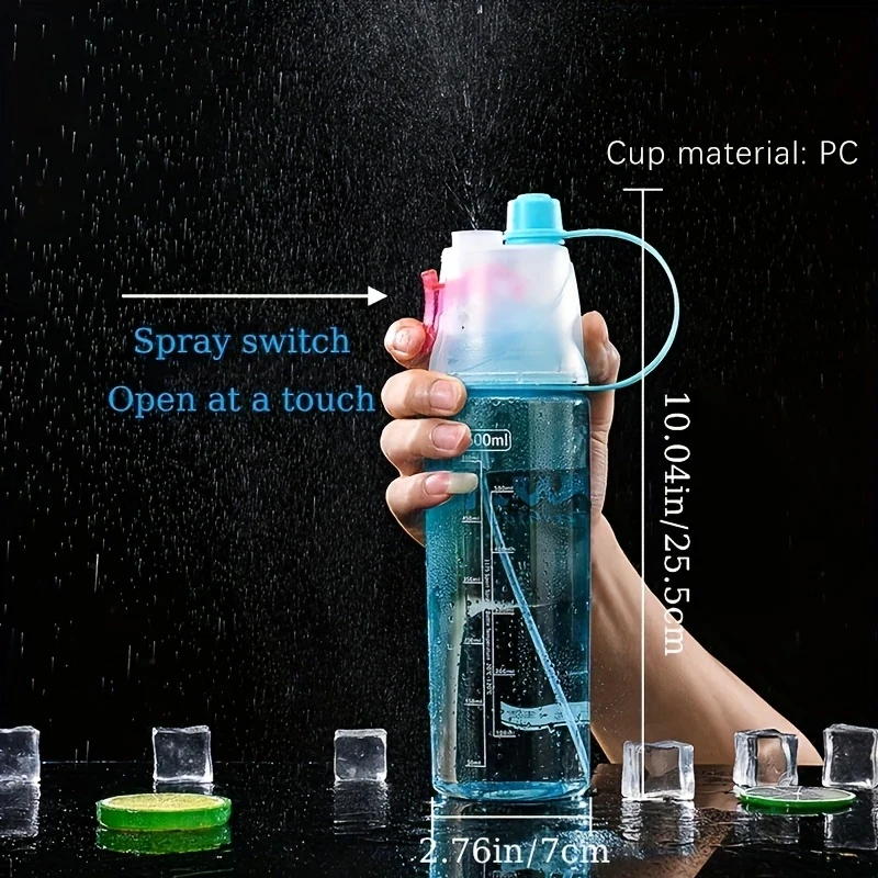 600 ml Sport-Wasserflasche, Trinkspray, Nebel-Wasserflasche, männliche und weibliche Kunststoff-Wasserflasche für Radfahren, Wandern, Outdoor, Fitnessstudio Image