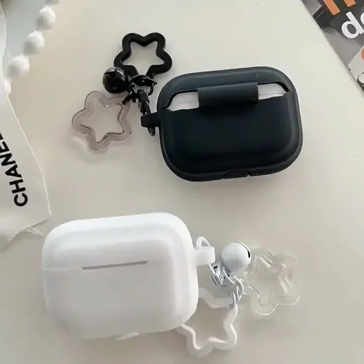Silikonhülle für Apple Airpods 4, 3, 2, 1, Pro 2, schützend mit Stern-Anhänger, kleine Glockenhüllen, einfarbig, kabellose Kopfhörerabdeckungen Image
