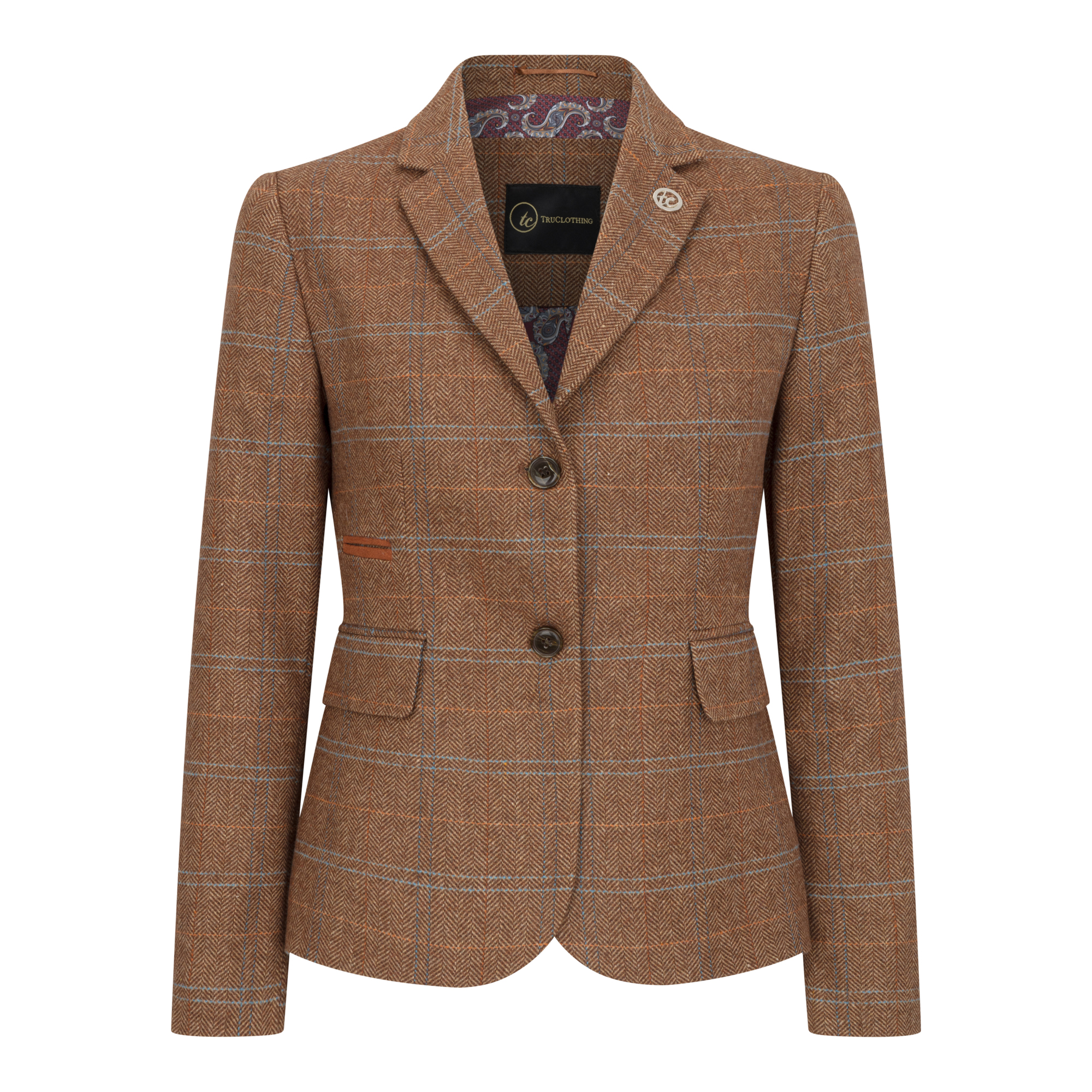 Tailored Fit Tweed-Blazer mit Fischgrätenmuster für Damen in Oak Brown Image