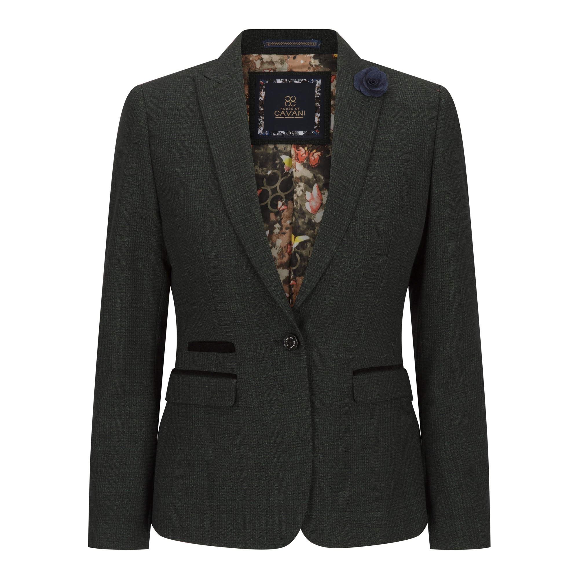 Damen Tweed Grün Karierter Blazer Wolle Klassische Jacke Image