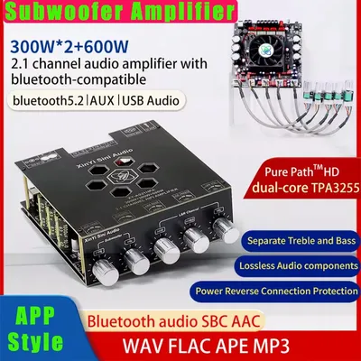 Bluetooth 5.2 2.1 Channel Bass Amp Audio Stereo Subwoofer Digital Power Amplifier Board 300WX2+600W
