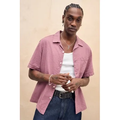 Loom Purple Seersucker Shirt - Purple 2XS at Urban Outfitters