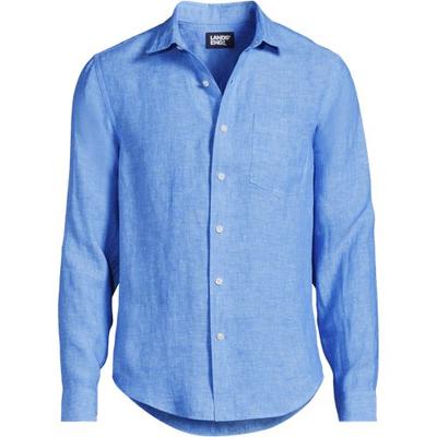 Men'sTall Long Sleeve Linen Shirt, Men, size: 50-52, big and tall, Blue, Linen, by Lands' End