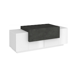 Dmora Eingangsmöbel Mirco, Moderner multifunktionaler Eingangsbereich, Mehrzweckschrank für Eingangsbereich, cm 120x45h46, glänzend weiß und Schiefer Image