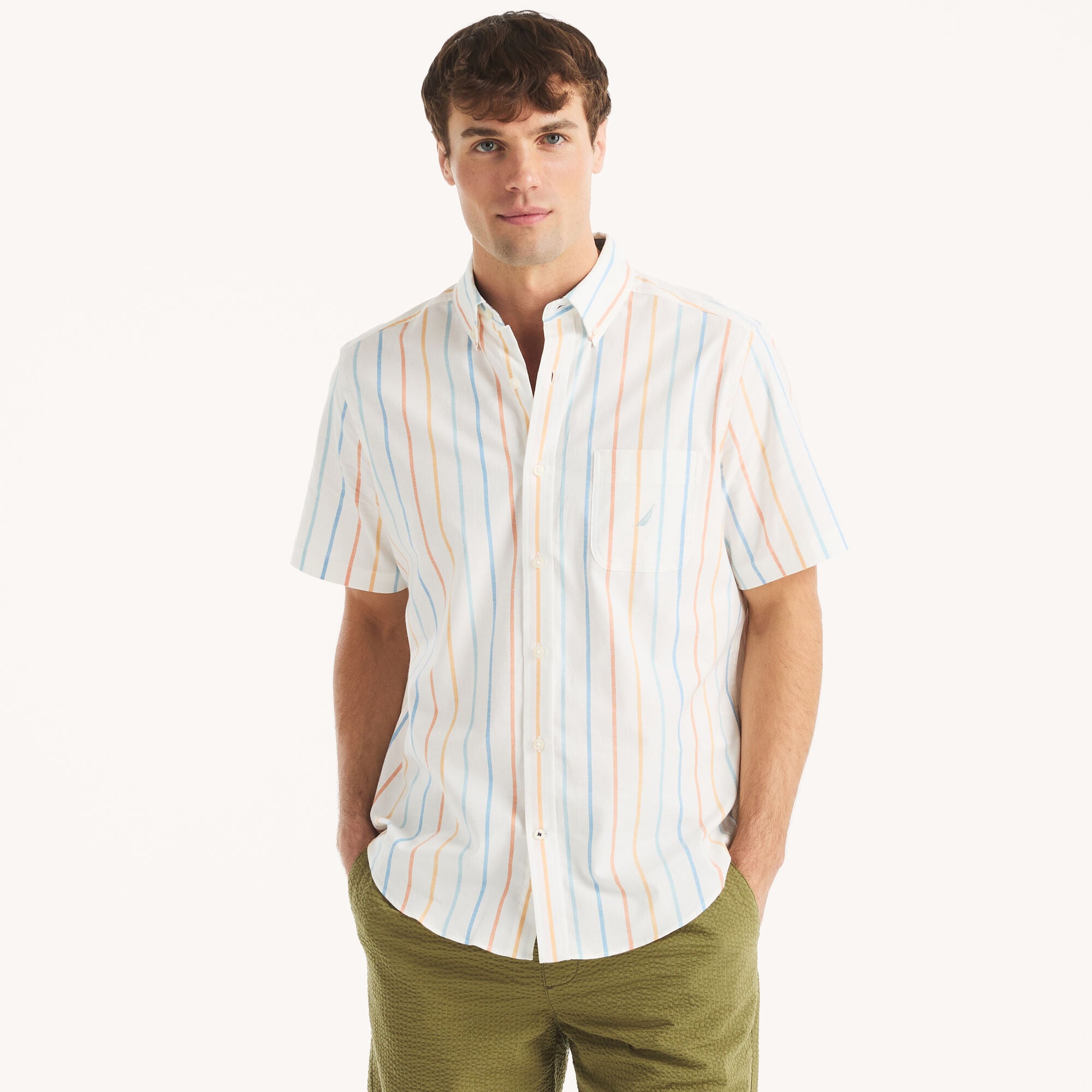Nautica Men's Striped Short-Sleeve Shirt 134 (Sail White), XXL