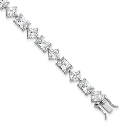 JewelryWeb 7.4mm 925 Sterling Silver Rhodium Plated Polished Fancy CZ Simulated Diamond Bracelet 18 Centimeters Link-Bracelet for Women