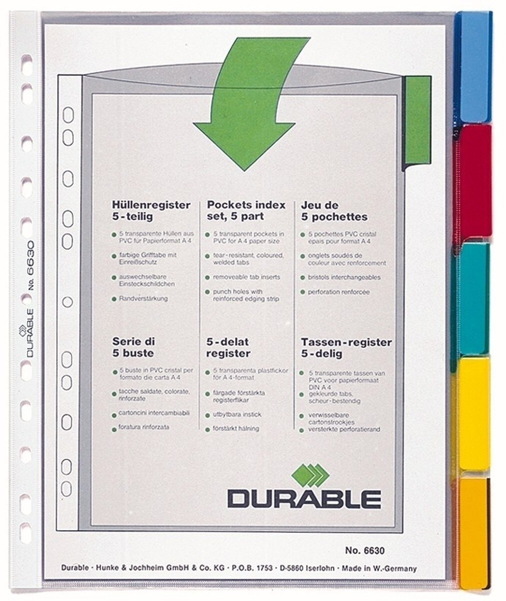 Durable Hüllenregister A4 5-teilig PP transparent Packung mit 10 Stück Image