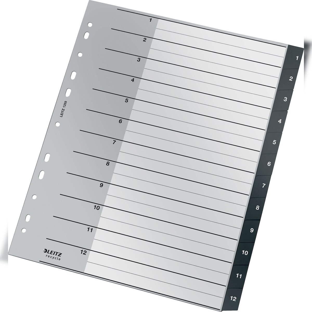 LEITZ Plastikregister Recycle 1-12 A4 Maxi PP 12 Blatt schwarz Packung mit 10 Stück Image