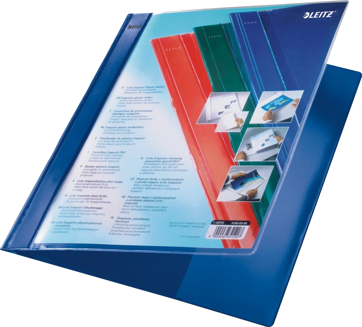 LEITZ Plastik-Hefter Exquisit A4+ mit Präsentationstasche blau Packung mit 25 Stück Image