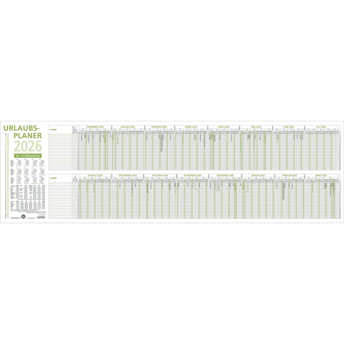 ZETTLER Urlaubsplaner 992 Recycling 100x29,7cm 16 Monate 2026 Image