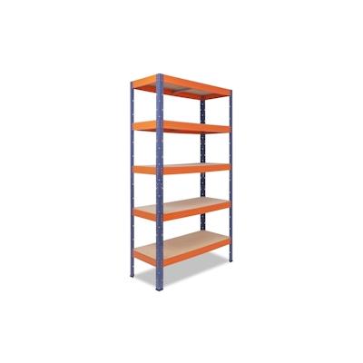 shelfplaza PRO 180x90x50 cm Schwerlastregal in blau-orange mit 5 Böden und 200 kg Traglast pro Boden Image
