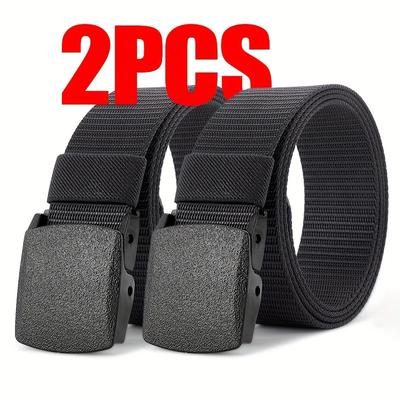 TEMU 2pcs Men's And Women's Universal, Square Plastic Canvas Belt, Lightweight Design, Metal Material, Suitable For Outdoor Sports, Pants, Comfortable, Durable, Breathable, Fashionabl Image