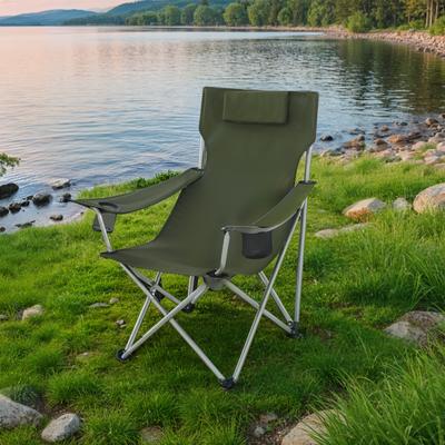TEMU Folding Camping Chair, Folding Chair With Armrests, Headrest And Cup Holders Image