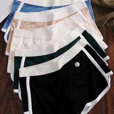 TEMU Fashion Super Soft Series - Random 3pcs Of Men' Color Mid-waist Elastic Flat Corner Underpants - Comfortable Breathable Ribbed Ice Fiber Fabric Mixed Color Set Image