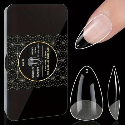 TEMU 600pcs Soft Gel Nail Tips, Half Matte Clear Acrylic Nail Tips Pre-shaped False Nail Tips For Nail Extension, Manicure Tools For Nail Image