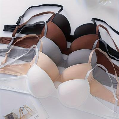 TEMU 5pcs Sexy Solid Color Push Up Bra, Polyamide Elastane Non Removable Padding Strapless Underwire Knit Fabric Women's Lingerie & Underwear Image