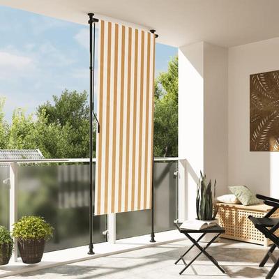 TEMU Outdoor Roller Blind Orange And White 100x270 Cm Fabric And Steel. Used In Areas, On , , In Gardens, Restaurants, Cafes Or Shops. Image