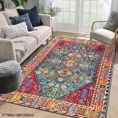 TEMU Velvet + Dot Plush Base 1pc Traditional Turkish Pattern Mat, Area Mat, Suitable For Living Room, Bedroom, Balcony, Machine Washable, Indoor And Outdoor Image