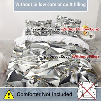 TEMU 2/3pcs Set, Metal Texture Abstract Geometry, Metallic Crystal Grid Stacking, Bedding Set, Quilt Cover Set, Zipper Design, Machine Washable 1 Quilt Cover +1/2 Pillowcase, No Filling Image