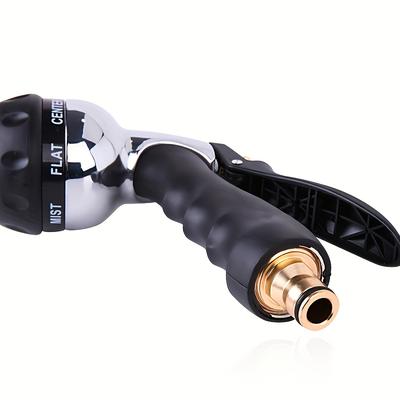 TEMU Adjustable 7-pattern Watering Nozzle, Non-slip, Universal Connector, Plastic With Stainless Steel Finish, For Garden Lawn Plant Watering, Car Wash, Cleaning Pets And Outdoor Fu Image