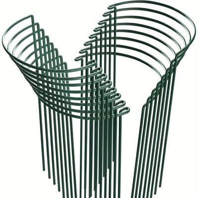"TEMU Higift 8 Pack Plant Support Stakes, Half Round Metal Garden Plant Stake Indoor Peony Cages And Supports, Green Plant Border For Tomato, Hydrangea, Flower Outdoor (10" Wide X 24" High)" Image