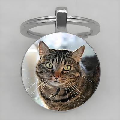 TEMU Cat Keychain - Stylish Iron Metal Keyring With Realistic Image, Perfect Christmas & Easter Party Favor Or Keepsake Gift, Cat Lover Gift Image