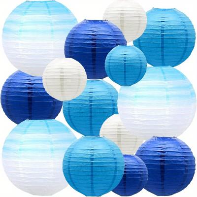 TEMU 14pcs Blue Holiday Decor Paper Lantern Set Party Paper Lantern Hanging Ornaments Wedding Gathering Decoration Lanterns Image