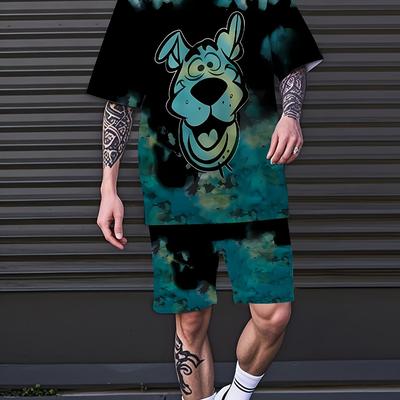 TEMU Men's 2pcs Animal Print T-shirt And Shorts Set - Casual Crew Neck Tee With 3d , Drawstring Shorts, Polyester Fabric, Streetwear Style, Streetwear Outfit| |stretchy Fabric Image