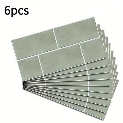"TEMU 6pcs Green Peel And Stick Tile Stickers, 5.9"x11.8", Vintage Country Style, Strong Wall Stickers, Suitable For Kitchen And Bathroom, Easy To Cut Rectangular Home Decor" Image