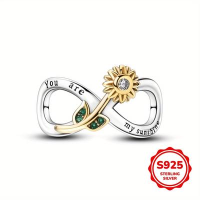 TEMU 925 Sterling Silvery Sunflower Eternal Bead, Symbol Charm Pendant For Handmade Bracelets And Necklaces, Exquisite Jewelry Gift Image