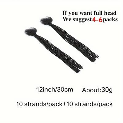 TEMU 10 /20 0.2cm Thickness Human Hair Dreadlocks, 12 Inch Full Handmade Loc Extensions, Unisex, For , All , Hair Extensions Image