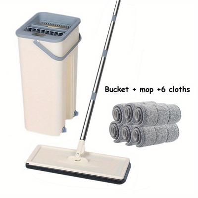 TEMU 8pcs/set Household Mop And Bucket With 6 Replaceable Microfiber Pads! 360° Flexible Spin Flat Mop, Wet And Dry, Dewatering Bucket Squeegee - - Cleaning Tool Kit Image