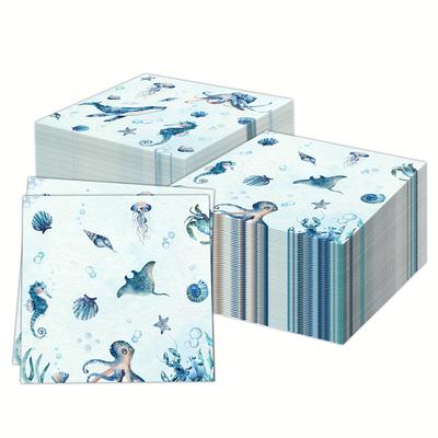 "TEMU 20 Count Seahorse & Party Napkins - 3-ply Disposable Paper Napkins, 6.4" X 6.4", Ocean Theme For Home, Events & Gatherings" Image