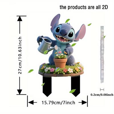 TEMU 2d Flat, Stitch Welcome Acrylic Garden Stakes - Weatherproof Outdoor Decor For Planters, Lawns, And Backyards, Perfect Housewarming Gift Or Gift For , 2d Flat Image