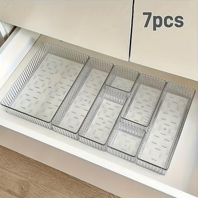 TEMU 3/6/7/8/9/12pcs Acrylic Transparent Water Ripple Set Combination, Stackable, Drawer Storage, Washstand Storage, Multi-functional Use, Suitable For Cosmetics Storage Image