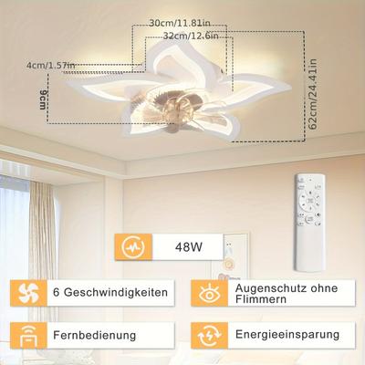 TEMU Enjoy Peace And Quiet With This 48w White/black Silent Led Ceiling Fan Light With Remote Control Dimming, 3 Color Temperatures, And 6-speed Timer. Image