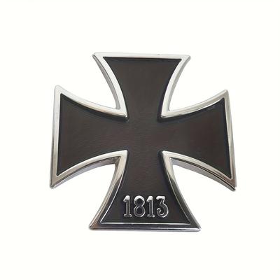 TEMU 1pc German-made 1813 Malta Symbol Emblem - Chrome Metal Self-adhesive Car Motorcycle Auto Styling Badge Decal Image