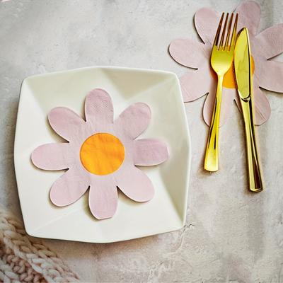 TEMU 20/80pcs, Daisy Paper Napkins Groovy Party Napkins Daisies Floral Disposable Dinner Napkins Boho Retro Flower Dessert Napkins For Birthday Baby Shower Wedding Party Supplies Image