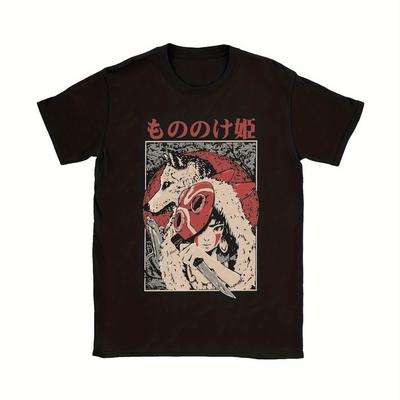 TEMU Men's Vintage Anime-inspired Cotton Plus Size T-shirt - Short Sleeve, Crew Neck, Breathable & Machine Washable Cotton Printed Shirts Image