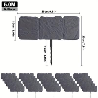 TEMU 20pcs Garden Fence With Ground Spikes Shape T-shaped Decorative Fence Lawn Edge Flower Bed Edge Garden Fence Gray Color Pp Material 5m Image