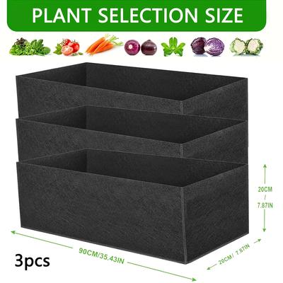 TEMU 3pcs Black Woven Fabric Grow Bags For Plants And Flowers - Non-woven Garden Planting Bags, Rectangular Design With Grid Pattern For Indoor & Outdoor Gardening, Large Planters For Outdoor Plants Image