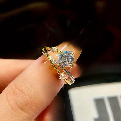 TEMU Moissanite 1pc S925 1ct Star Romantic Moissanite Wedding Rings For Dating Gift Fine Jewelry, Birthday, Anniversary, New Year, Valentine's Day, Day Gift, Travel, , Vacation Image