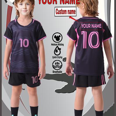 TEMU Tailored Custom Name - Kids' Soccer Outfit, Shirt & Shorts Set, Lightweight & For Sports And Everyday Use, For Outdoor Image